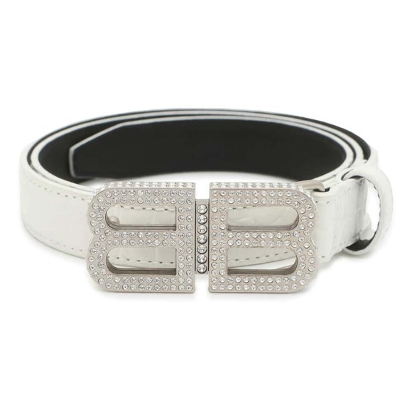 Balenciaga Belt BB Logo Buckle Croco Leather White Rhinestone - Picture 1 of 12